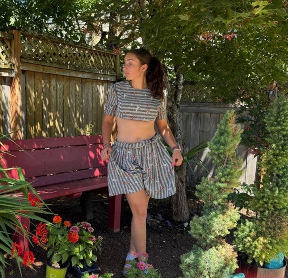 Upcycled 80s Vintage Sailboat 2 Piece Set Reworked Super Crop Top Shorts Co-ord